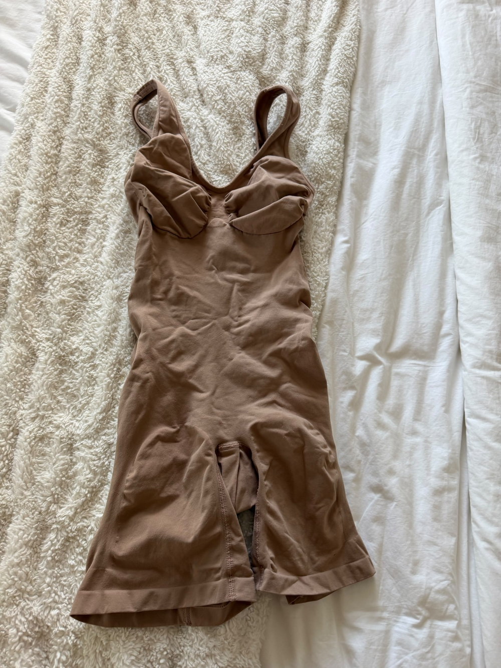 Shaping Bodysuit Women S/M Nude Open-Gusset Sculpting Romper Everyday Minimalist